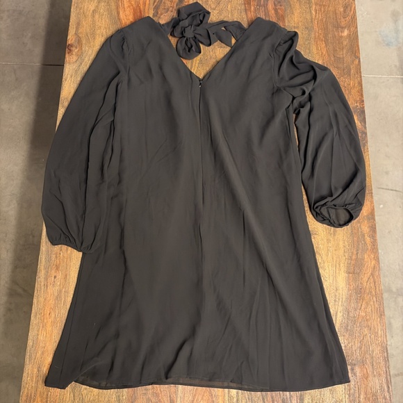 INC International Concepts Black Bow Tie Neck Dress | Puff Sleeve A-Line | Small - Picture 2 of 5